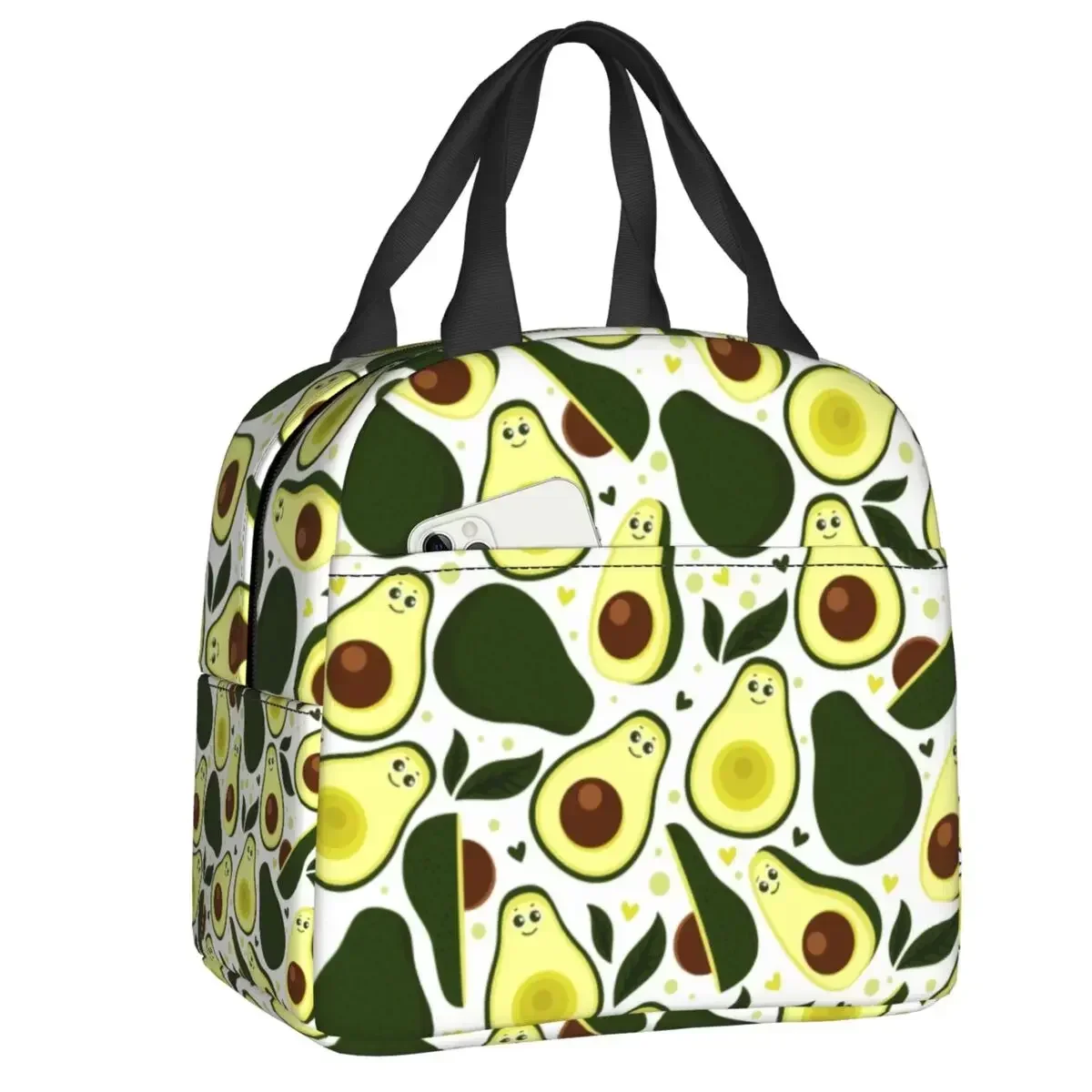 Bolsa de mano con estampado de aguacate y fruta vegana para mujer, fiambrera térmica para comida, nevera para el trabajo escolar, bolsas de Picnic de viaje