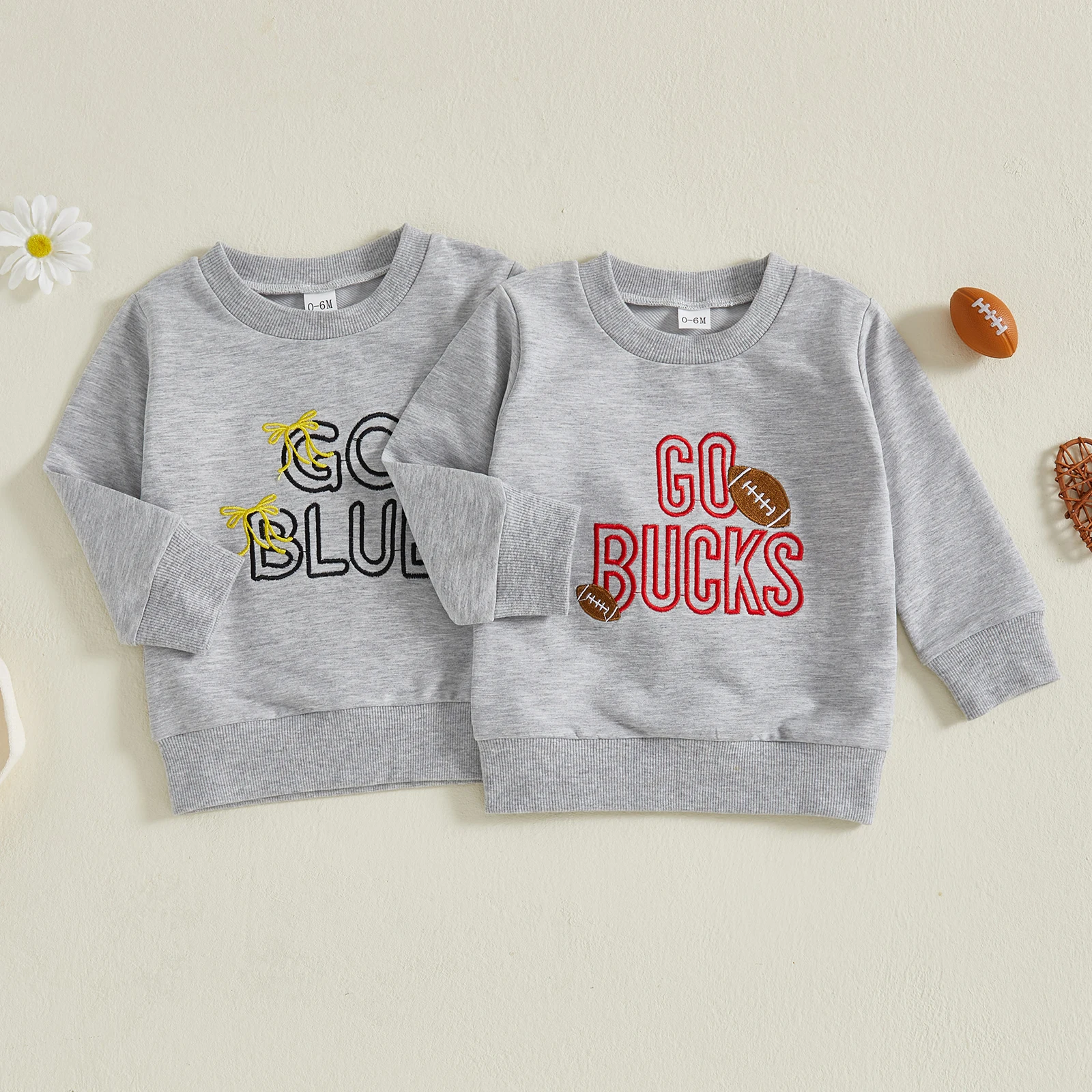 

Толстовка Tregren для маленьких мальчиков и девочек с бантом/футболом, пуловер с круглым вырезом и вышивкой букв, топы, повседневная зимне-осенняя одежда