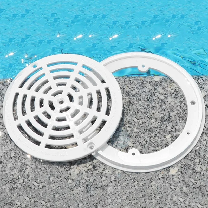 8Inch Pool Main Drain Cover The Top Grate Bottom Mounting Plates White Replacement Pool Drain Cover Pool Outlet Cover