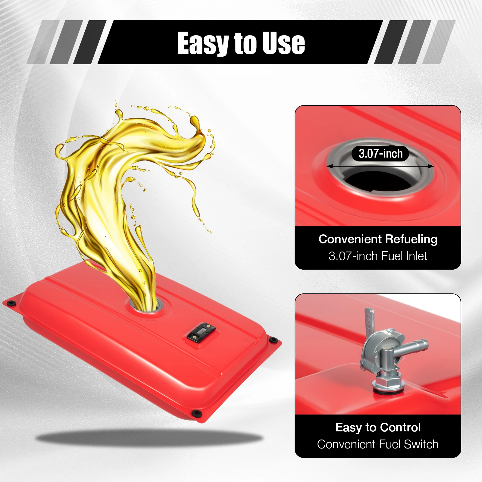 5-Gallon Universal Generator Gas Fuel Tank w/ Chrome Cap Gauge Petcock Valve Red