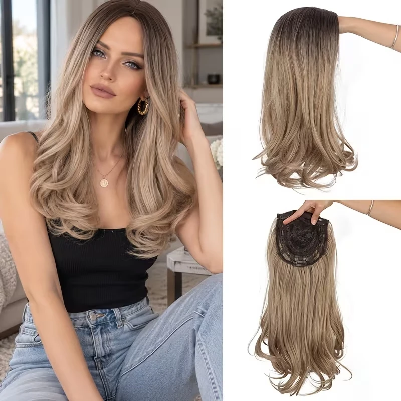 18Inch Synthetic Hair Topper for Women Ombre Wavy Curly Clip In Hairpiece High Temperature Fiber Top Hairpiece for Thinning Hair