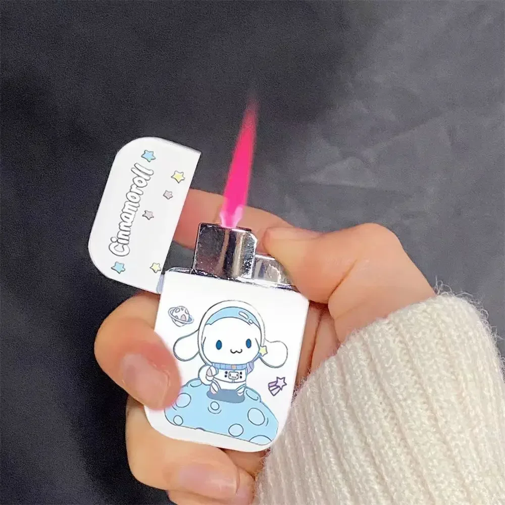 2024 Sanrio Hello Kitty cartoon lighter windproof high-end home cute KT cat KTV bar ultra-thin cigarette lighter pink flame gift