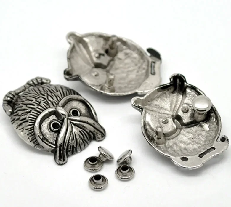 50 Sets Silver Tone Owl Birds Animal Classic Spikes Rivets Studs Spots For Hats Bags Decorative Accessories Wholesales 3.5x2.8cm