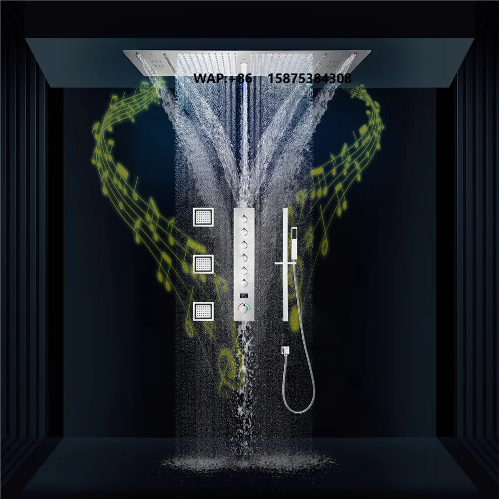 Music Led Shower 36*12 Inch Ceiling Embedded Rain&Waterfall Shower Head Temperature Display Hot&Cold Water Led Shower Set System