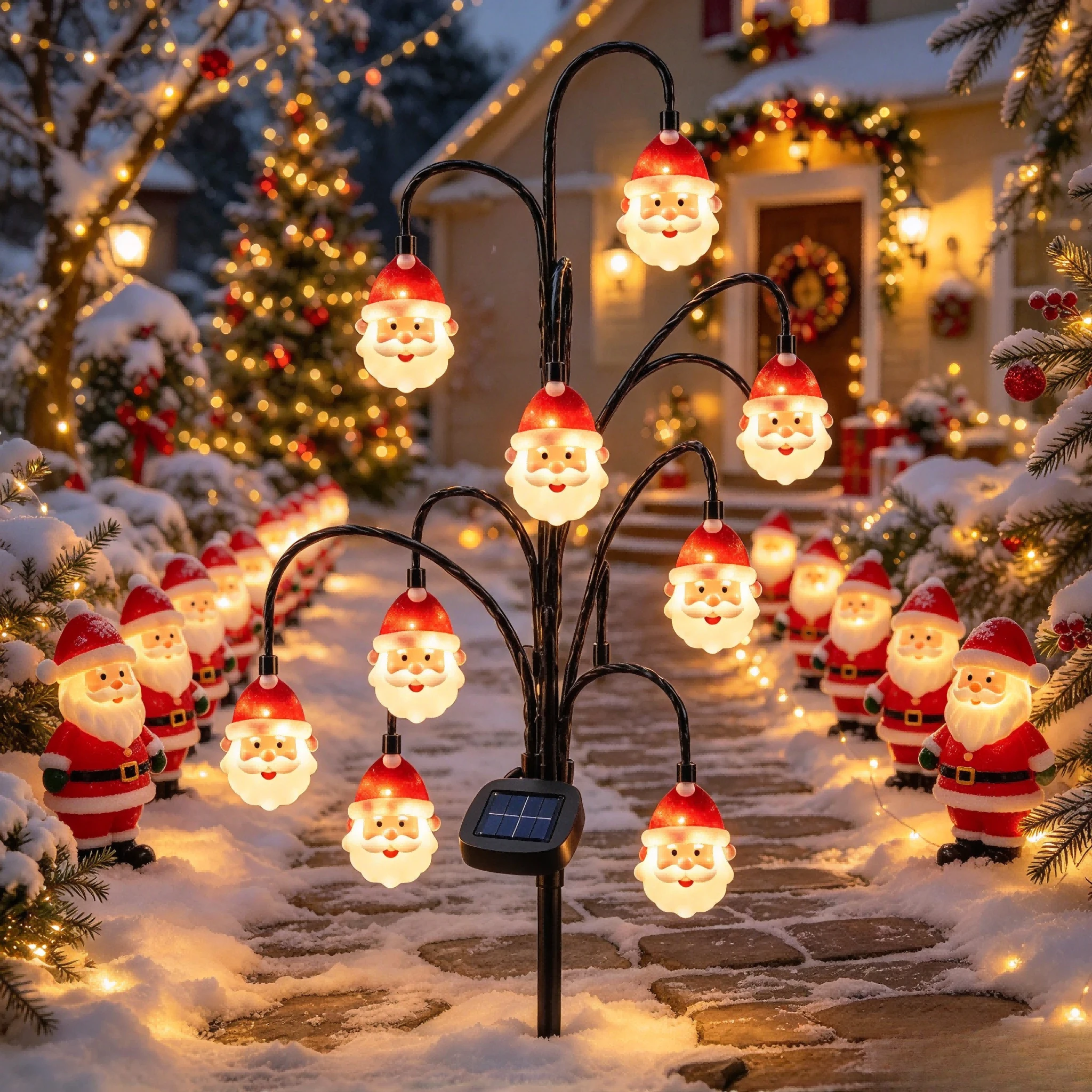 Christmas Solar Santa Tree Lights Festive Atmosphere Decoration Lights Christmas Solar Tree Stake Lights
