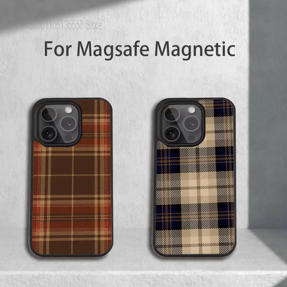 

Scottish Plaid Fabric Phone Case For iPhone 17,16,15,14,13,12,11,Pro,Max,Plus,Mini,SE4,E Magnetic Magsafe Wireless Charging