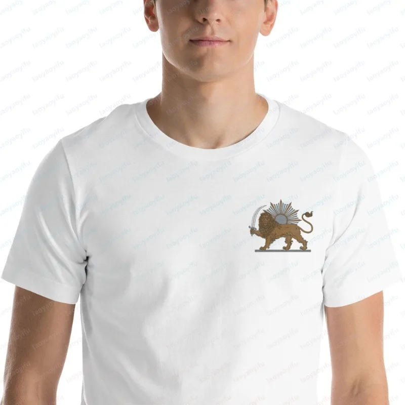 Persian-Lion-&-Sun-Cotton-T-Shirt-Vintage-Iran-Symbol-Graphic-Tee-for-Men-Retro-Cultural-Emblem-Casual-Style-Crew-Neck-Tops-Cool