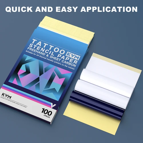 Papel de transferencia de tatuaje KVM, 100 hojas, tamaño A4, plantilla de fotocopiadora térmica, papel de plantilla de fotocopiadora térmica para suministros de tatuaje