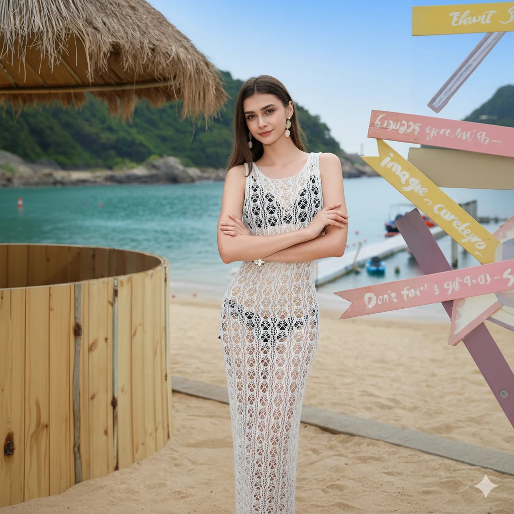 

2026 New Sexy Knitted Summer Halter Long Hollow out White Beach Dress Sleeveless Backless High Waist Elegant Spring Dress Female