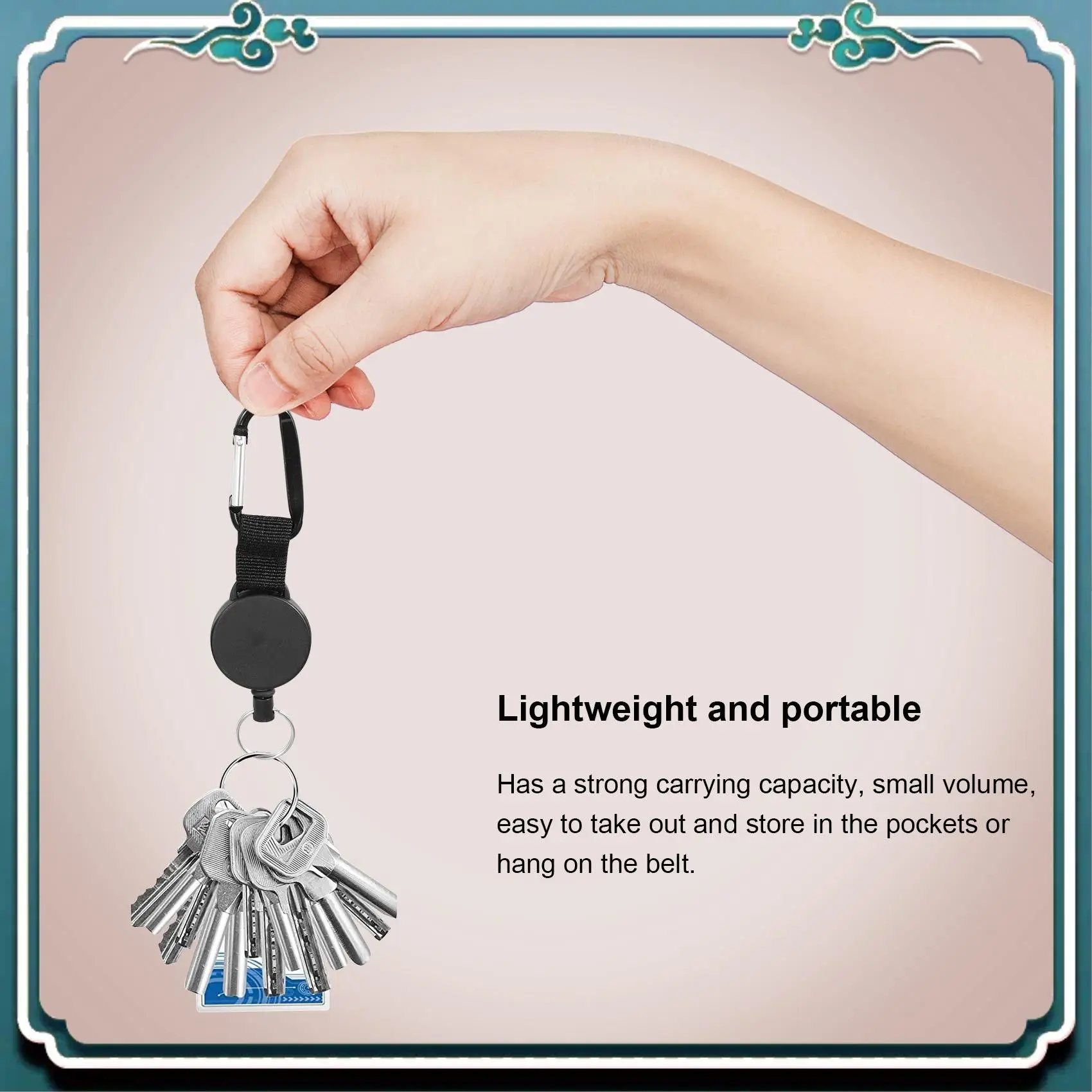 سهلة الاستخدام 4 قطع سلسلة مفاتيح قابلة للسحب شديدة التحمل حامل شارة قابل للسحب مشبك بكرة مع حبل سلك فولاذي 64 سم #3