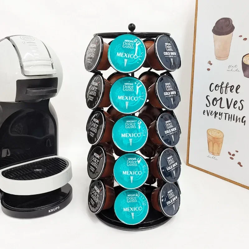 Rotatable Coffee Capsule Rack Dolce Gusto Pod Organizer Metal 360° Display Shelf Spiral Coffee Pod Stand Coffee Station