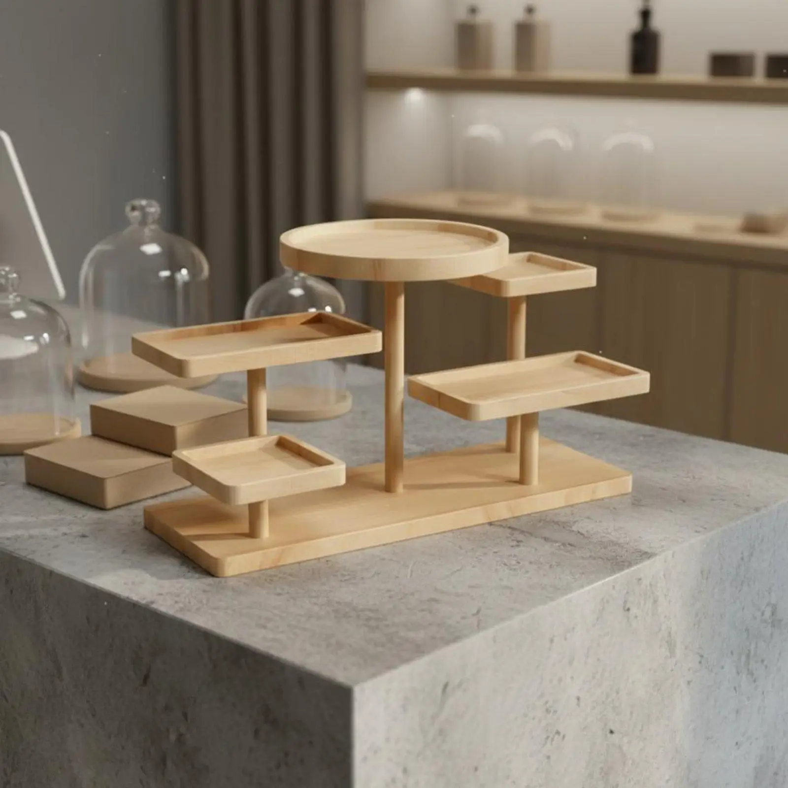 Multi-Tier Wooden Display Stand Stable Structure Desktop Figurine Organizer