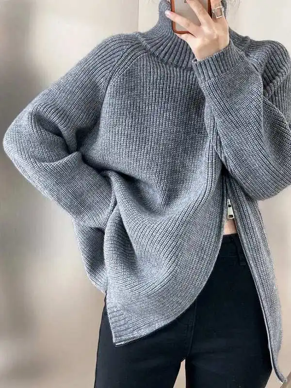 

Women's Oversize Turtlene Knitted Sweater Coat with Zipper Cleanfit Sle Ultra Thin Winter Faion Inner Wear by Unbranded