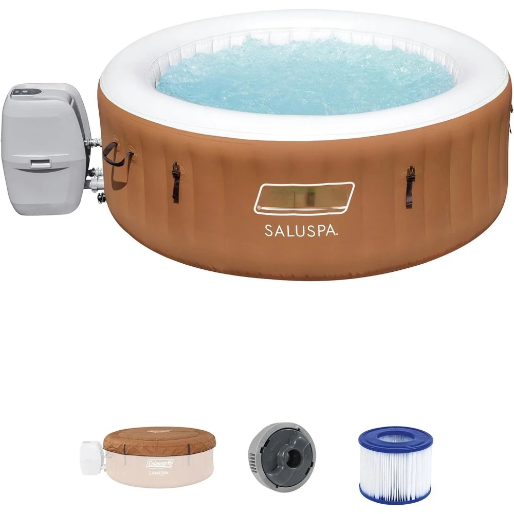 

Inflatable Hot Tub Round Portable Outdoor Spa with 120 AirJets and EnergySense Energy Saving Cover, Hot Water Bathtub