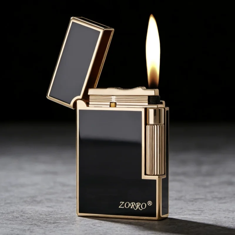 2026 ZORRO Metal Loud Voice Open Flame Butane Gas Lighter Side Pulley Ignition High End Gift Lighters Gadgets for Boyfriend