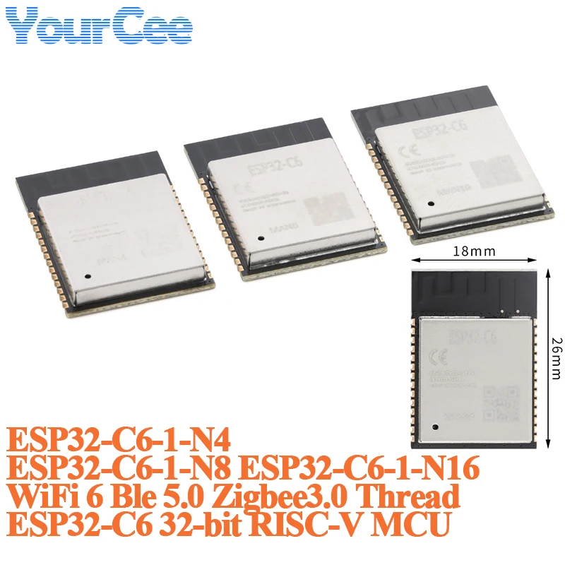 10pcs/1pc ESP32-C6 ESP32-C6-1-N4 N8 N16 Wireless Wifi Wi-Fi 6 Ble 5.0 Zigbee3.0 Thread 32-bit RISC-V MCU Module ESP32C6 ESP32-C6