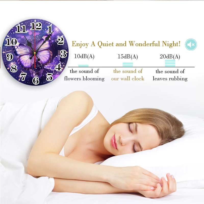 Enchanting Wall Clock: Purple Butterfly on Starry Background, a Unique Decor for Your Space