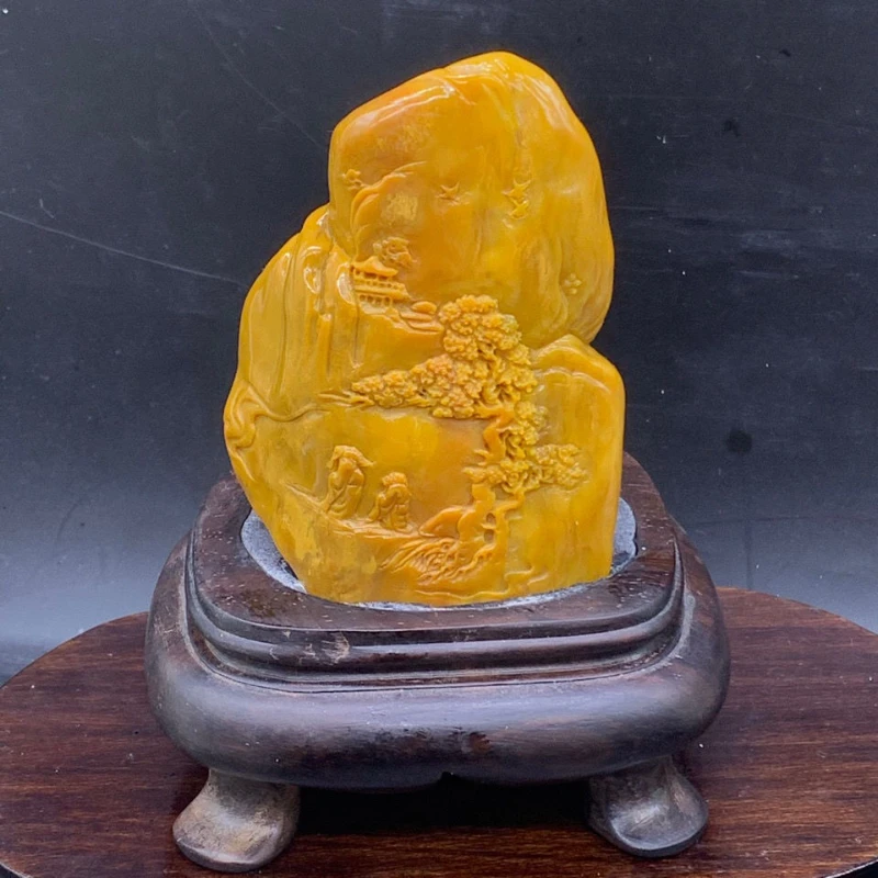 

Boutique Tianhuang ornament, visiting friends in the deep mountains with wooden base, home collection ornament