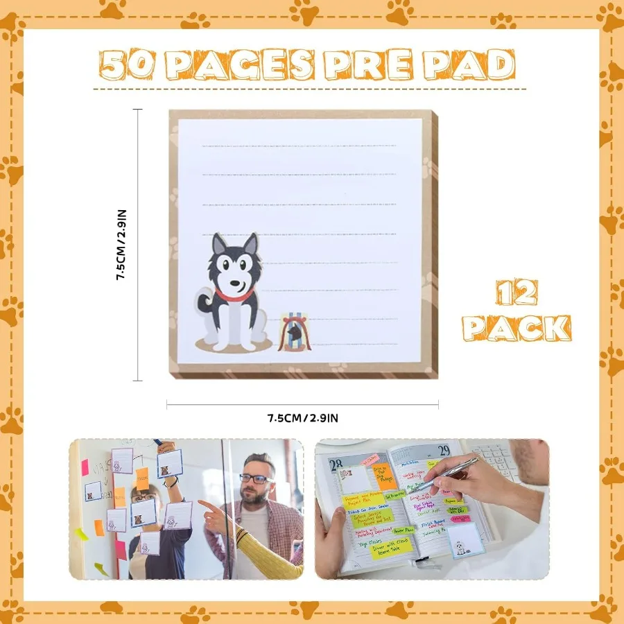 12팩 강아지 스티커 메모지 대량 소형 할 일 목록 재미있는 귀여운 동물 노트 패드 사무실 학교 선물용 600매 포함