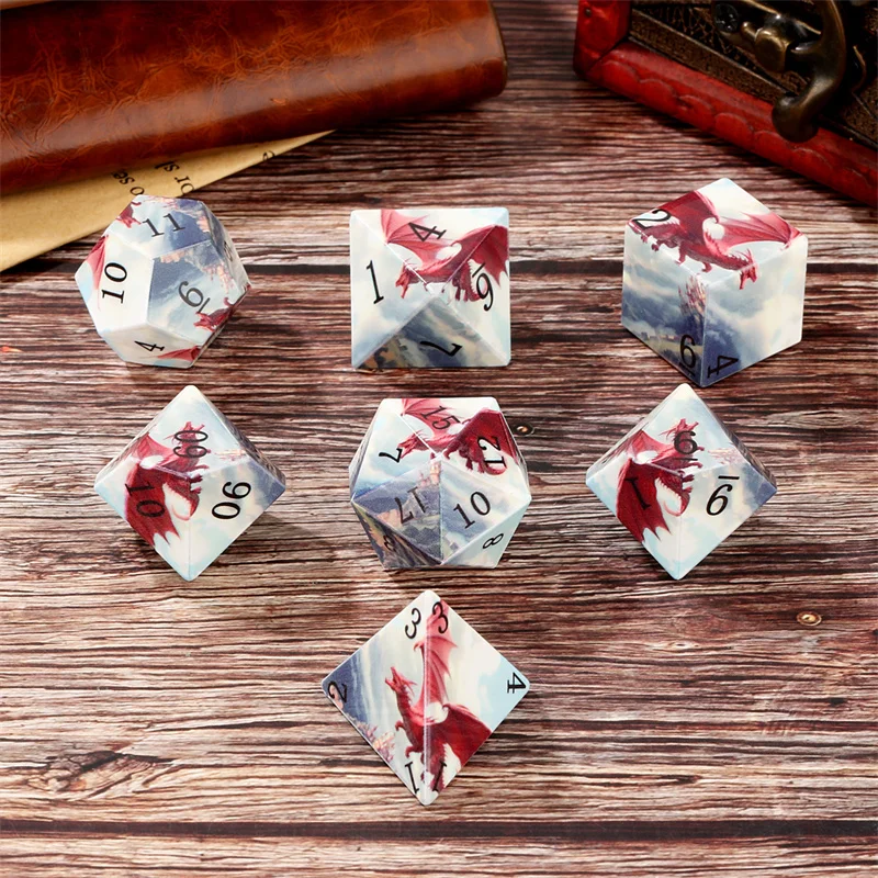 

7pcs/set Plastic Polyhedral Dice with UV Printed Dragon Octopus Table Board Role Play Gaming Accessory D4/D6/D8/D10/D12/D20