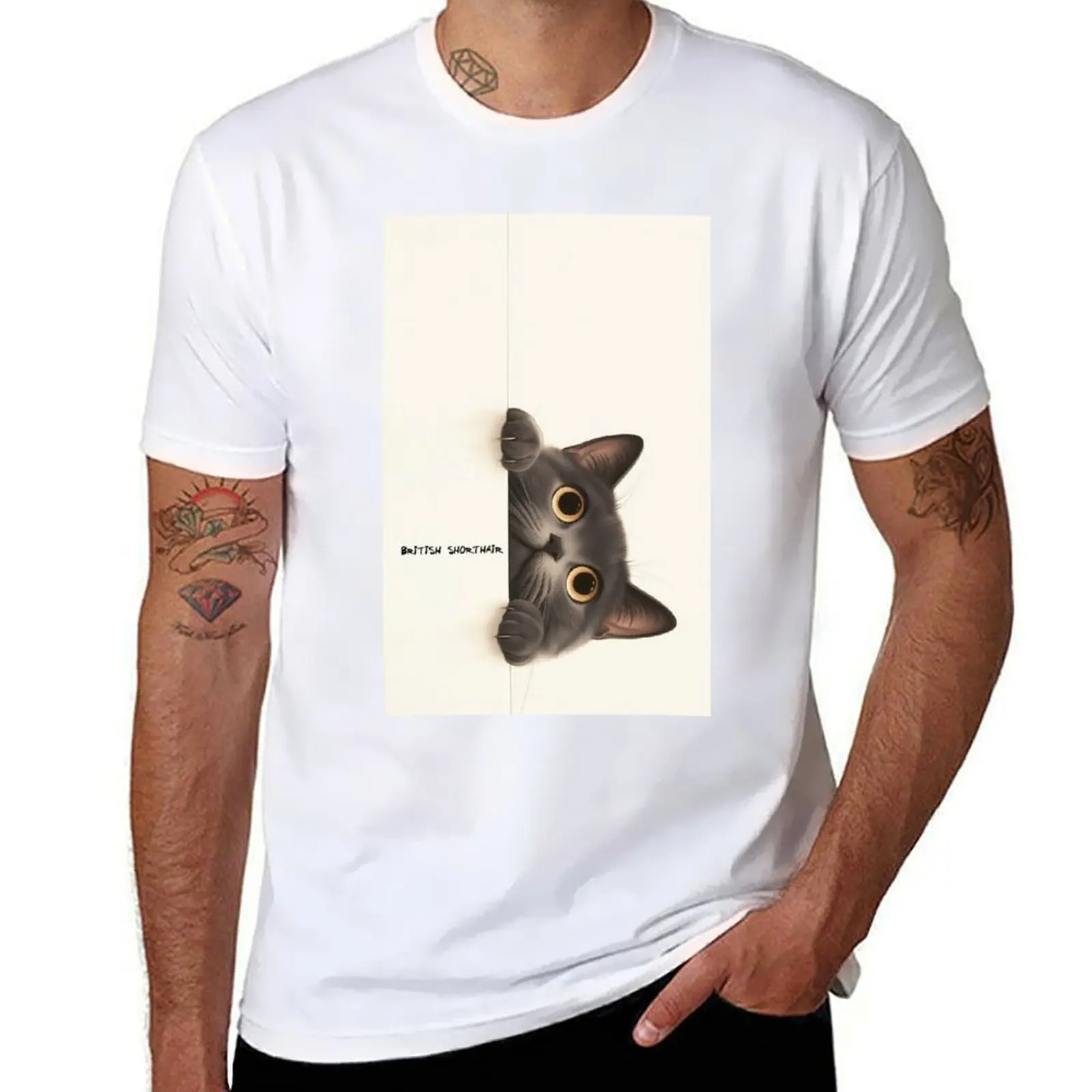 

Peekaboo British Shorthair Cat T-Shirt cotton t shirt pack funny t shirts cotton T-Shirt