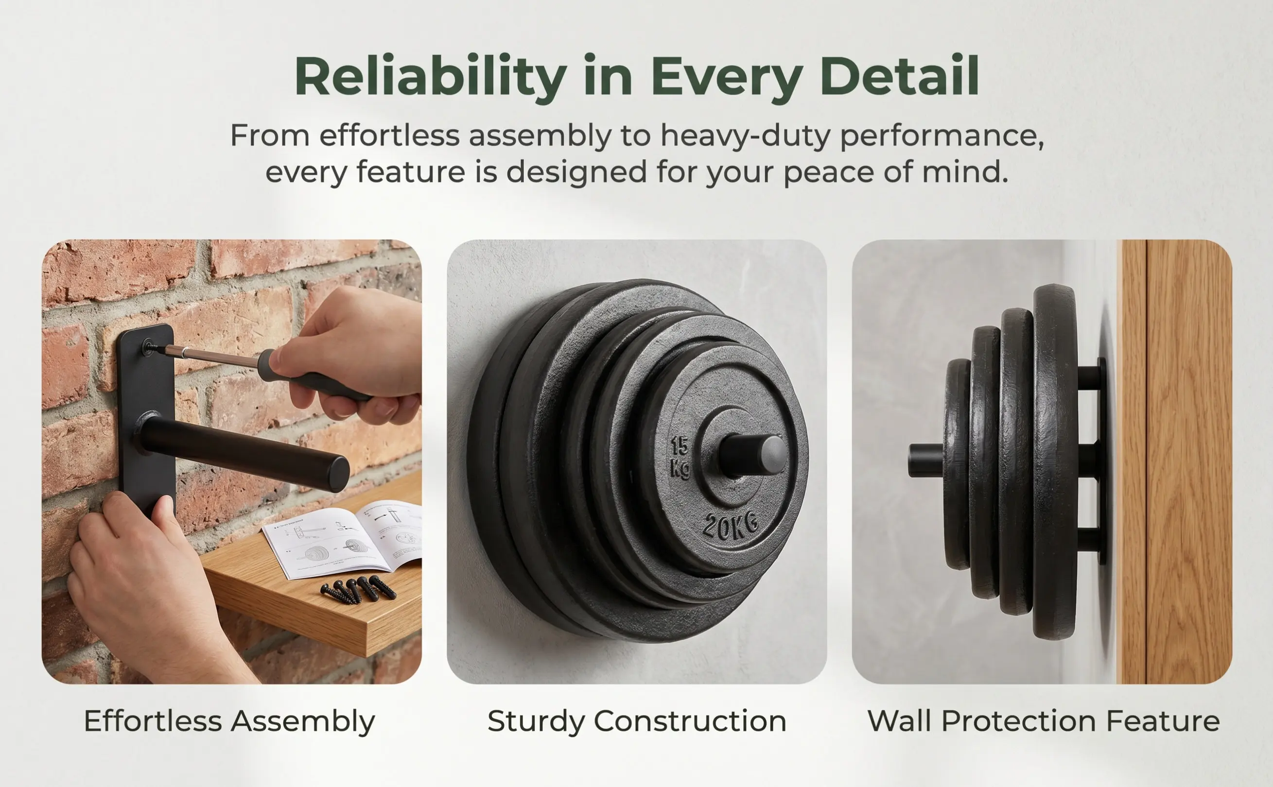 Wall Mount Barbell Plate Holder 25Mm Hole Weight Plate Rack for Home Gym Gym Storage Heavy Duty Space Saving Wall Protection