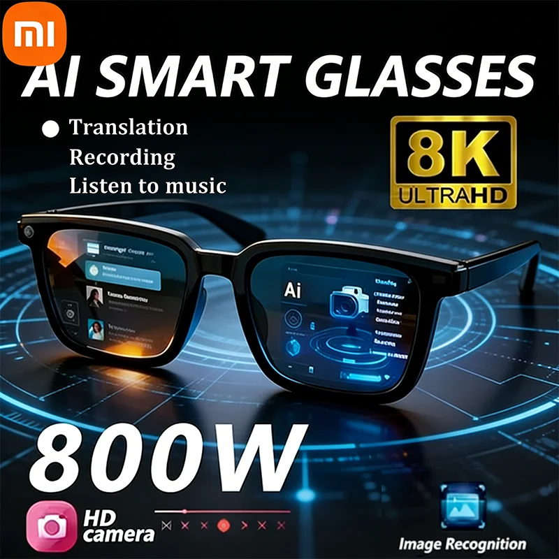 Lunettes intelligentes Xiaomi Bluetooth 8K avec caméra 800w, écran tactile, fonction sport, ChatGPT, appels, lecteur de musique, pour hommes et femmes, idée cadeau