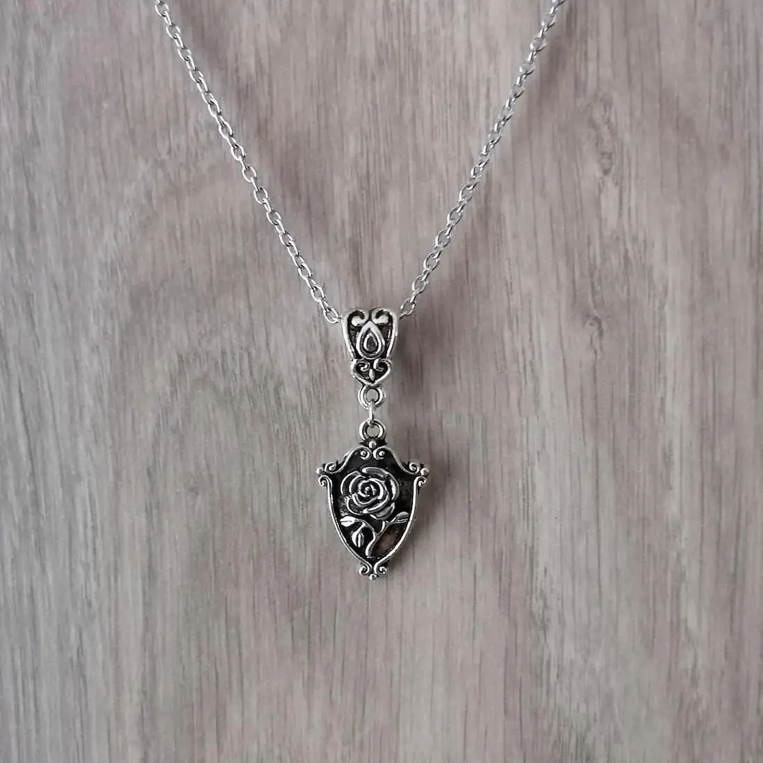 Rose shield necklace, Gothic jewelry, retro, silver Color, Pagan, witchcraft accessory, mysterious, Choker For Women
