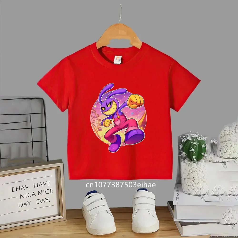 Children Anime The Amazing Digital Circus Tee, Pure Cotton Short Sleeve Casual Top, Boys Girls Daily Summer Outfit Birthday Gift