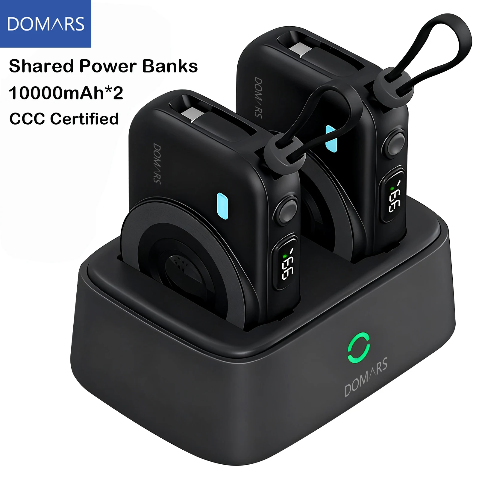 

Набор магнитных аккумуляторов Domars, 2 шт., 10000 мАч, аккумулятор для быстрой зарядки со встроенным кабелем для передачи данных, подходит для домашнего кафе, офиса