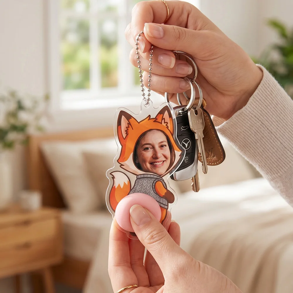 Custom Photo Keychain Featuring a Foxt with a Cute Raised Rear, Quirky And Adorable Keychain; Made of Acrylic Combined with Soft
