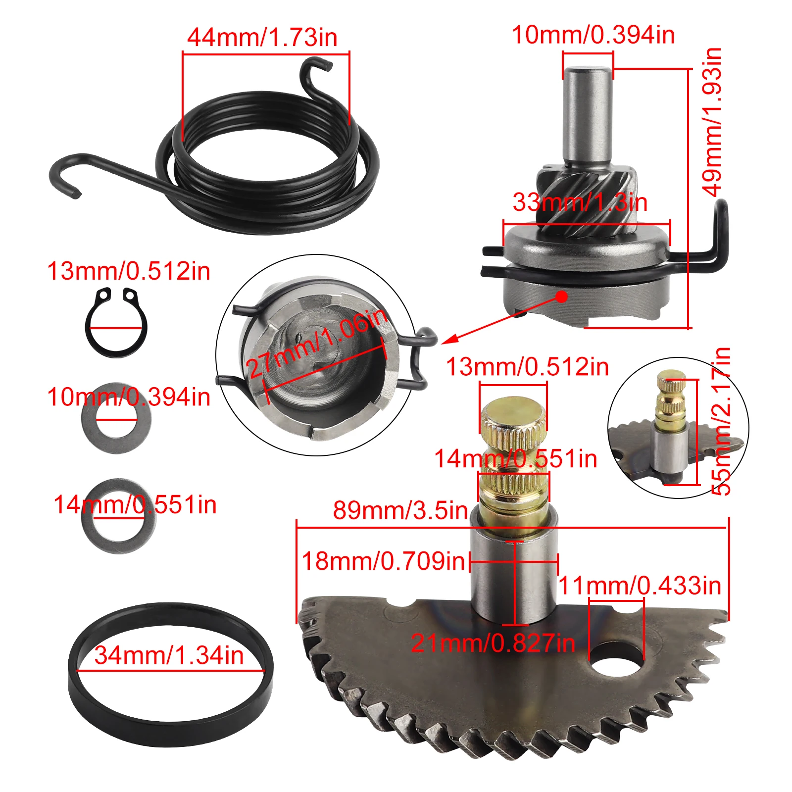 Kickstart Kick Start Gear Shaft Rebuild Kit for GY6 49cc 50cc 100cc 139QMB 139QMA Chinese Scooter Moped ATV Go Kart Engine