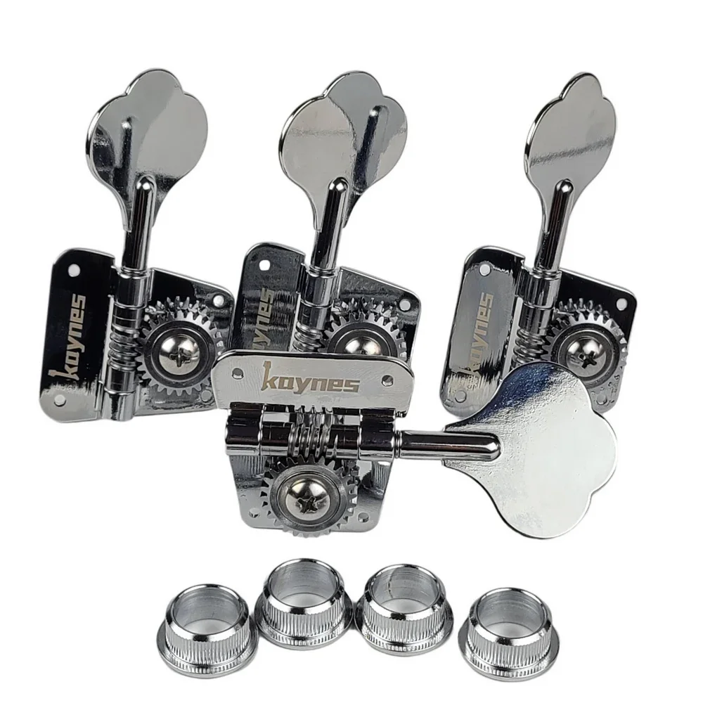 KAYNES 1:26 Ratio Open Frame Electric Bass Guitar Machine Heads Tuners Tuning Key Pegs for Jazz Precision DJ530 Chrome Silver