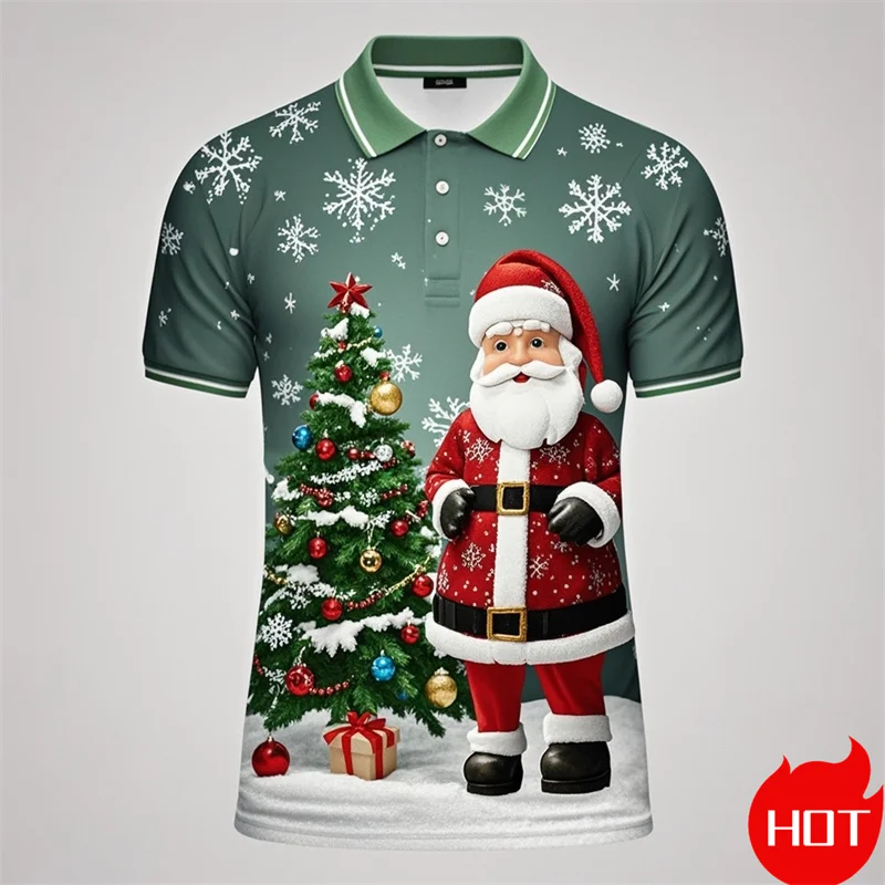 Funny 3D Cute Santa Claus Xmas Printed Polo Shirt For Men Happy Christmas Graphic Merry Christmas Graphic  Shirts & Blouses Polo