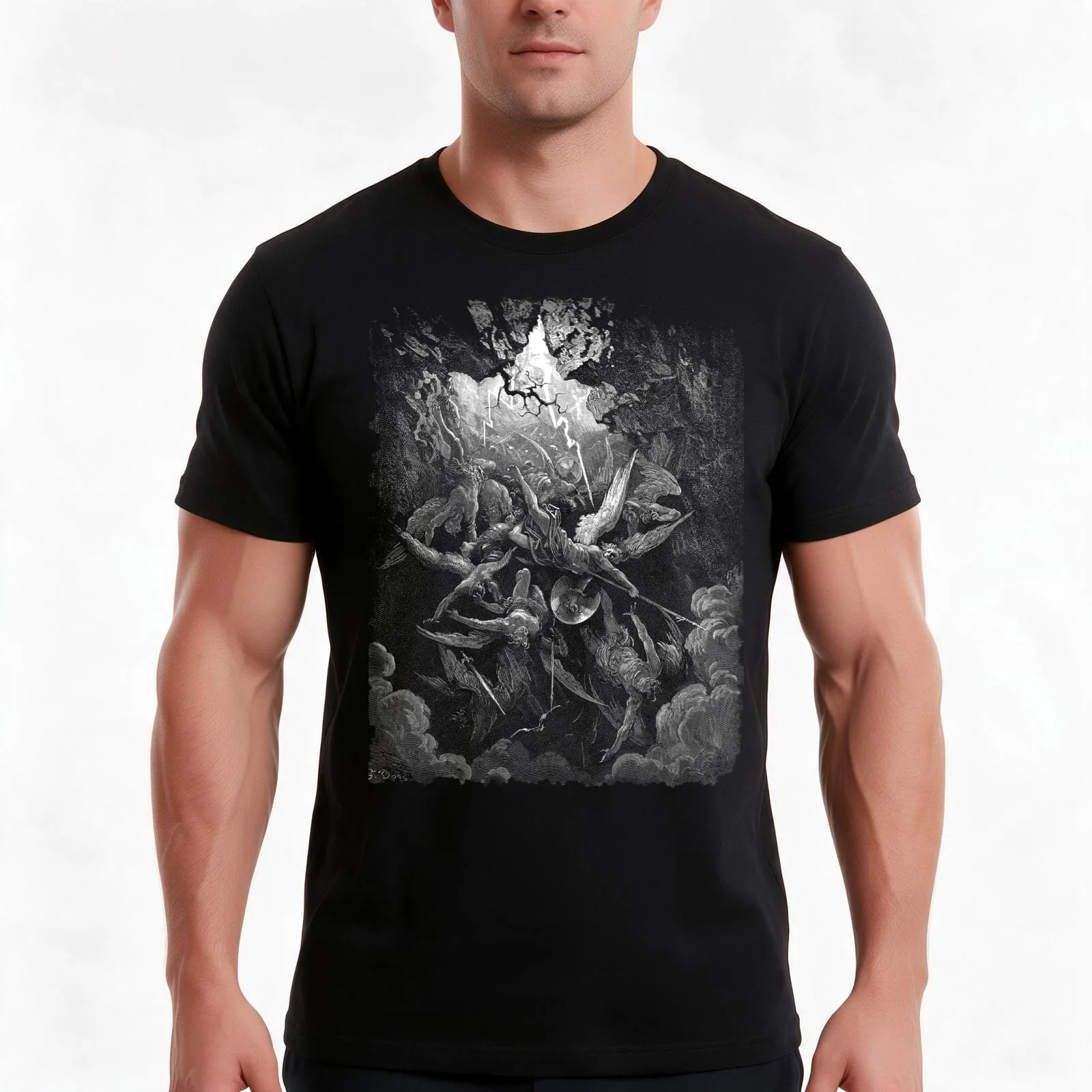 Lithograph - Gustave Doré - Paradise Lost - The Mouth of Hell John Milton T-Shirt, Summer Casual Cotton Tee, Unisex Men Women