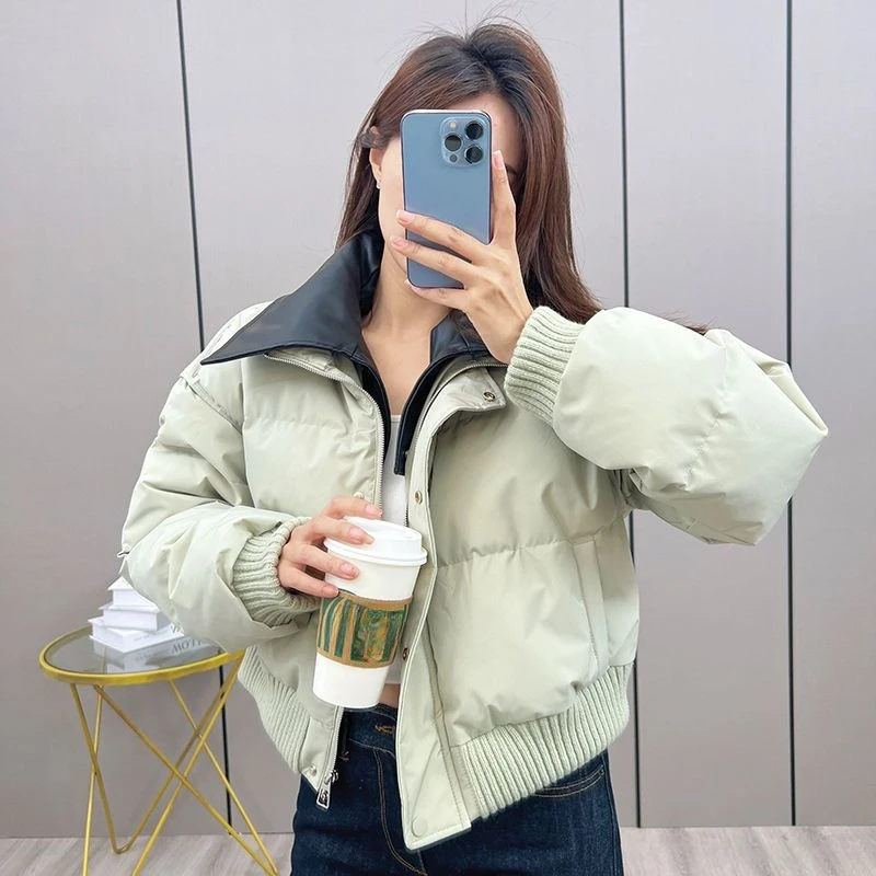 Short Cotton Jacket Female 2024 Winter New Korean Version Solid Color Little Fellow Lapel Sense of Design Down Jacket Coat Tide