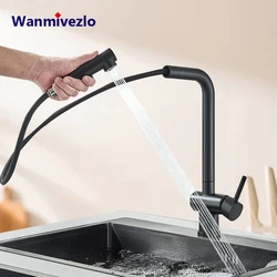 Rubinetto per lavello da cucina estraibile ugello per spruzzatore a flusso di due modelli in acciaio inossidabile miscelatore per acqua calda e fredda installazione del ponte del rubinetto