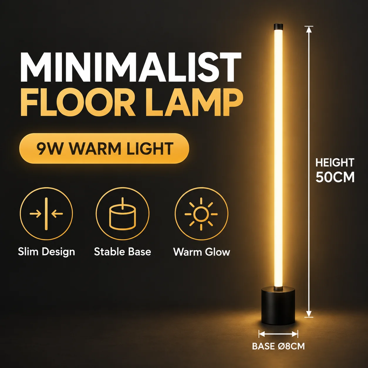 Floor lamp for bedroom ambiance with 270-degree illumination, and a USB bedside warm-light night light for the living room.