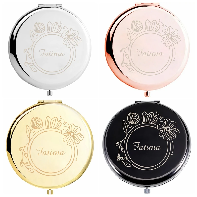 1 قطعة دائرة زهرة ملونة اسم مخصص أضعاف مرآة جيب مرآة مع اسم حفلة هدية هدايا حفلات الزفاف