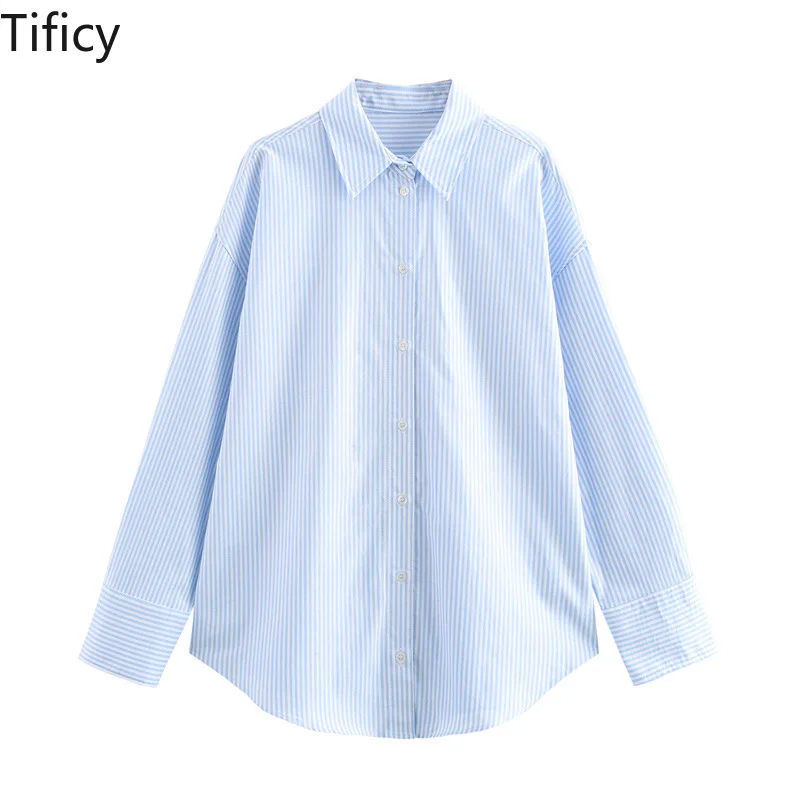 

TIFICY Fashion Autumn New Women's Striped Printed Loose and Versatile Casual Streetwear OL Office Shirt Shirts Feminino