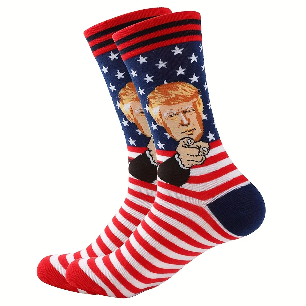 Fashion Men President Donald Trump Socks Novelty Funny Male Harajuku Streetwear Hip Hop Sokken American USA Flag Jacquard