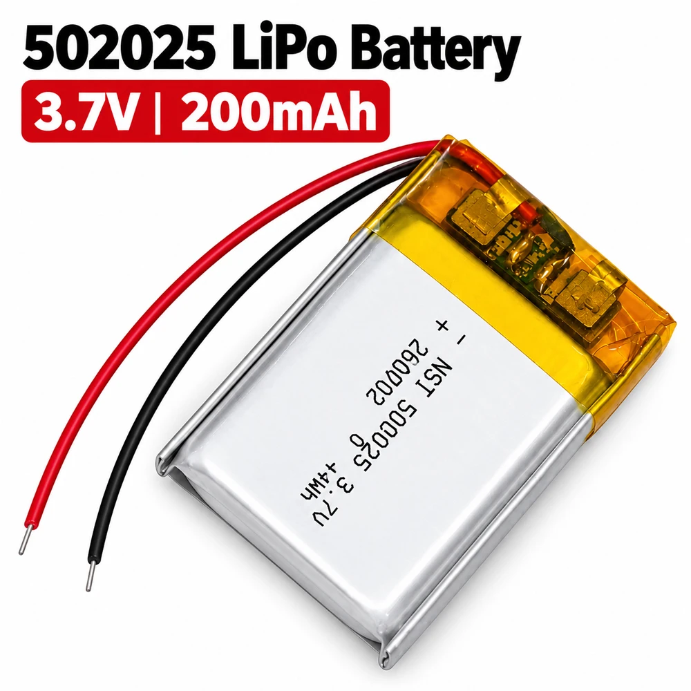 502025 3.7V 200mAh LiPo Battery Rechargeable Lithium Polymer Pouch Cell for MP3 GPS Tracker LED Light Speaker DIY Electronics