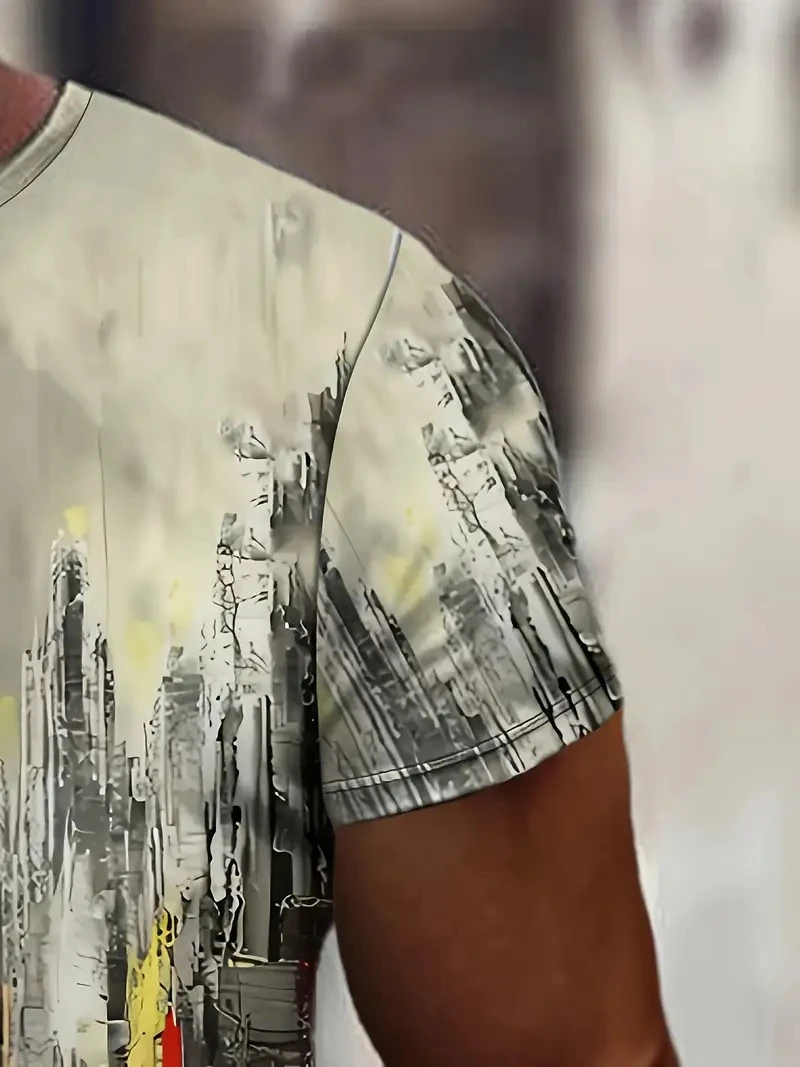 เสื้อยืดแขนสั้นพิมพ์ลายภาพวาดสีน้ำมันพิมพ์ลาย 3D ขนาดบวกของผู้ชาย หลวมและลำลอง นุ่ม สบาย และระบายอากาศได้