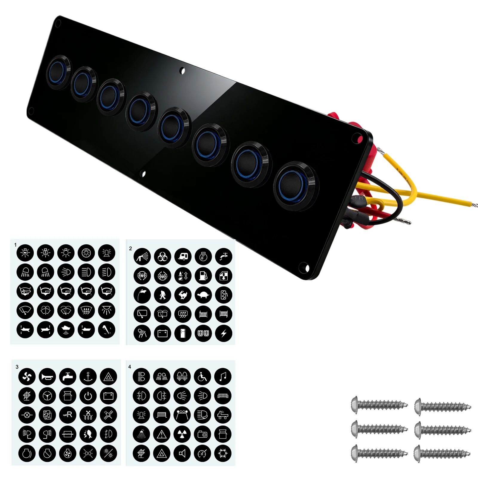 12V 24V Marine Control Panel 100pcs DIY Stickers 8 Gang Acrylic Plate 304 Stainless LED Push Buttons Waterproof for RV Yacht Car