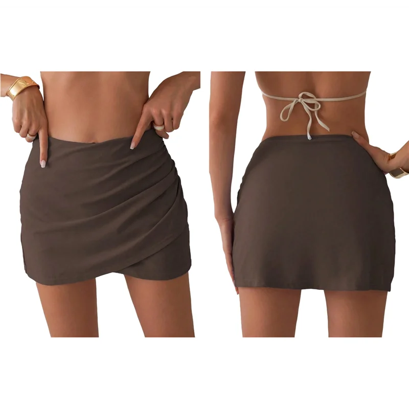 CYL-rok voor dames, hoge taille rok, korte wikkelrok met ruches