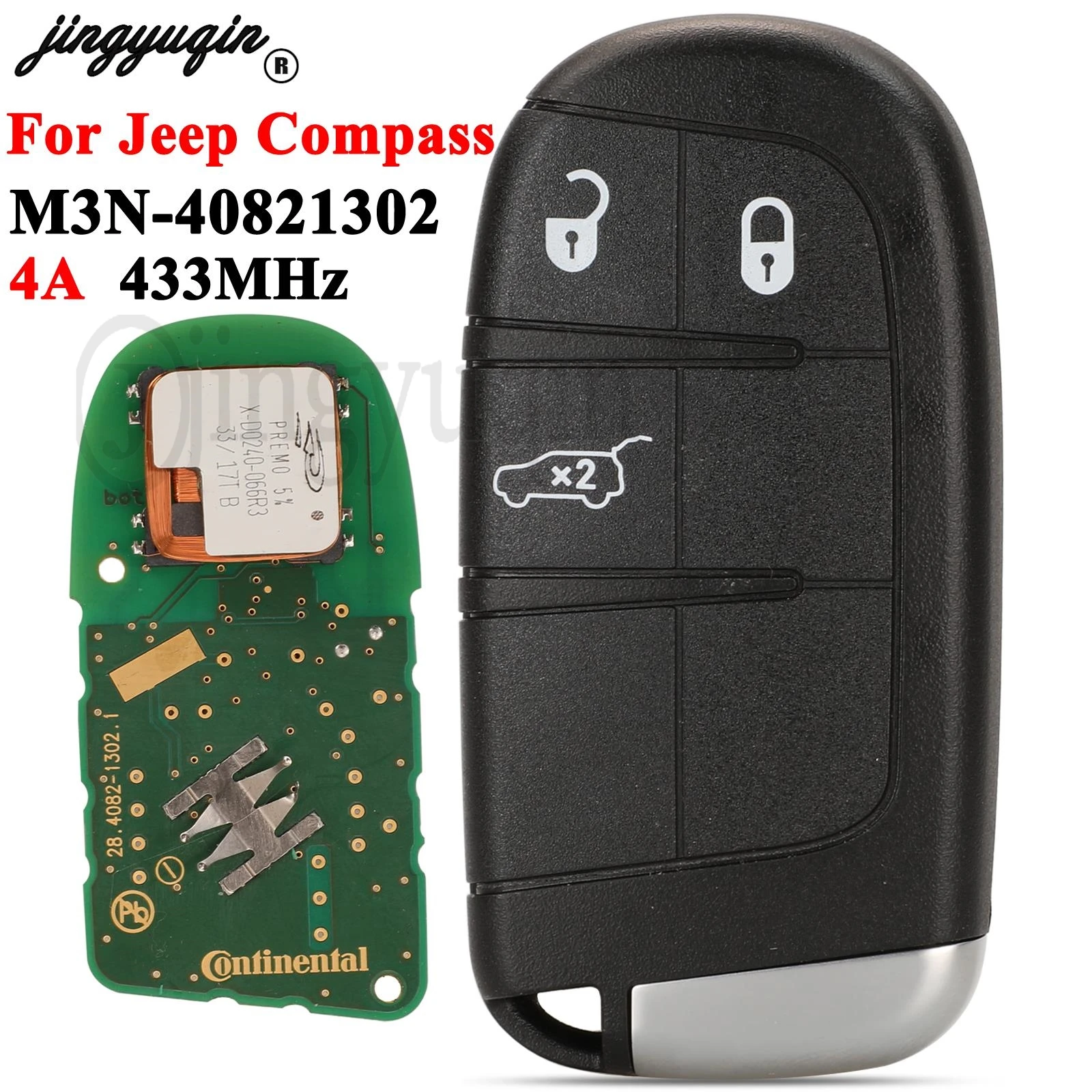 

jingyuqin 3 Buttons Original 4A Chip Car Smart Remote Control Key 434Mhz For Jeep Compass Keyless M3N-40821302 Fob SIP22 blade