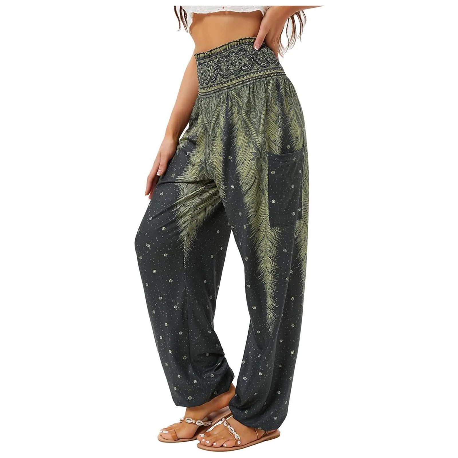 

Boho Printed Womens Summer Casual Pants Fashion High Waist Loose Harlan Pants Yoga Bohemian Streetwear Trousers Women