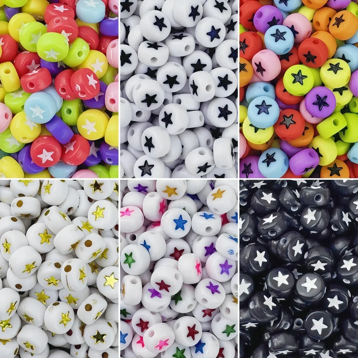 

100-500 шт. акриловые разноцветные бусины со звездами, круглые плоские свободные бусины-разделители для изготовления ювелирных изделий, браслет ручной работы, серьги, аксессуары