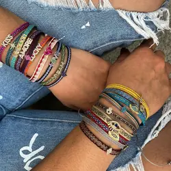KKBEAD Cloth Fabric Bracelet For Women Handmade Braided Bracelets CZ Heart Evil Evil Latter LOVE Jewelry Gift Pulseras