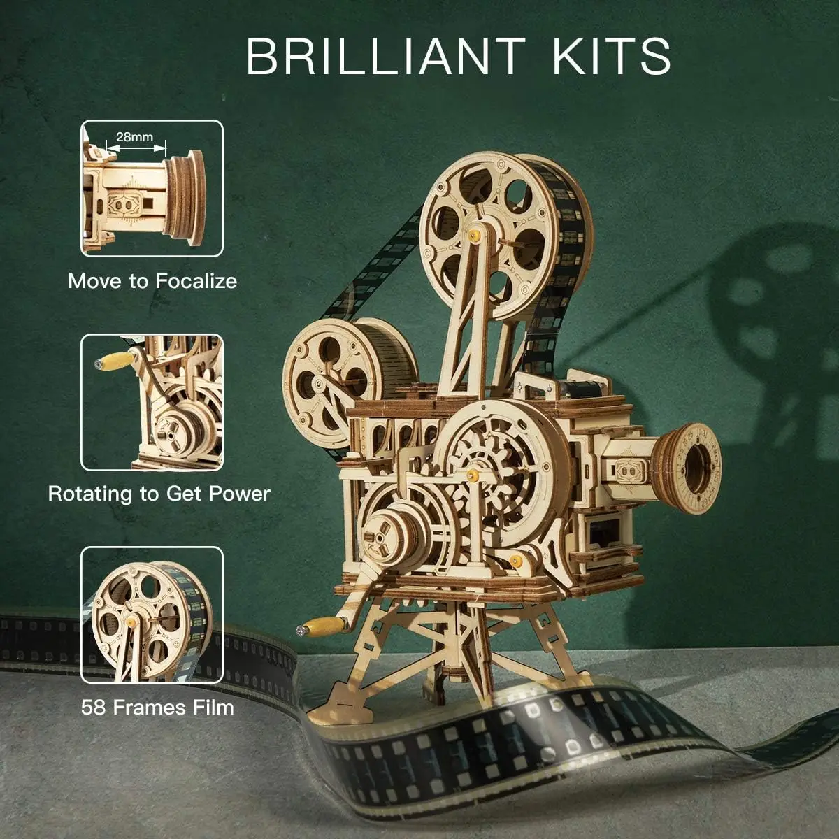 Robotime 3D Puzzle Mechanical Model Building Kits Engineering Model Kit Hand-Generator Classic Movie Projector For Adults